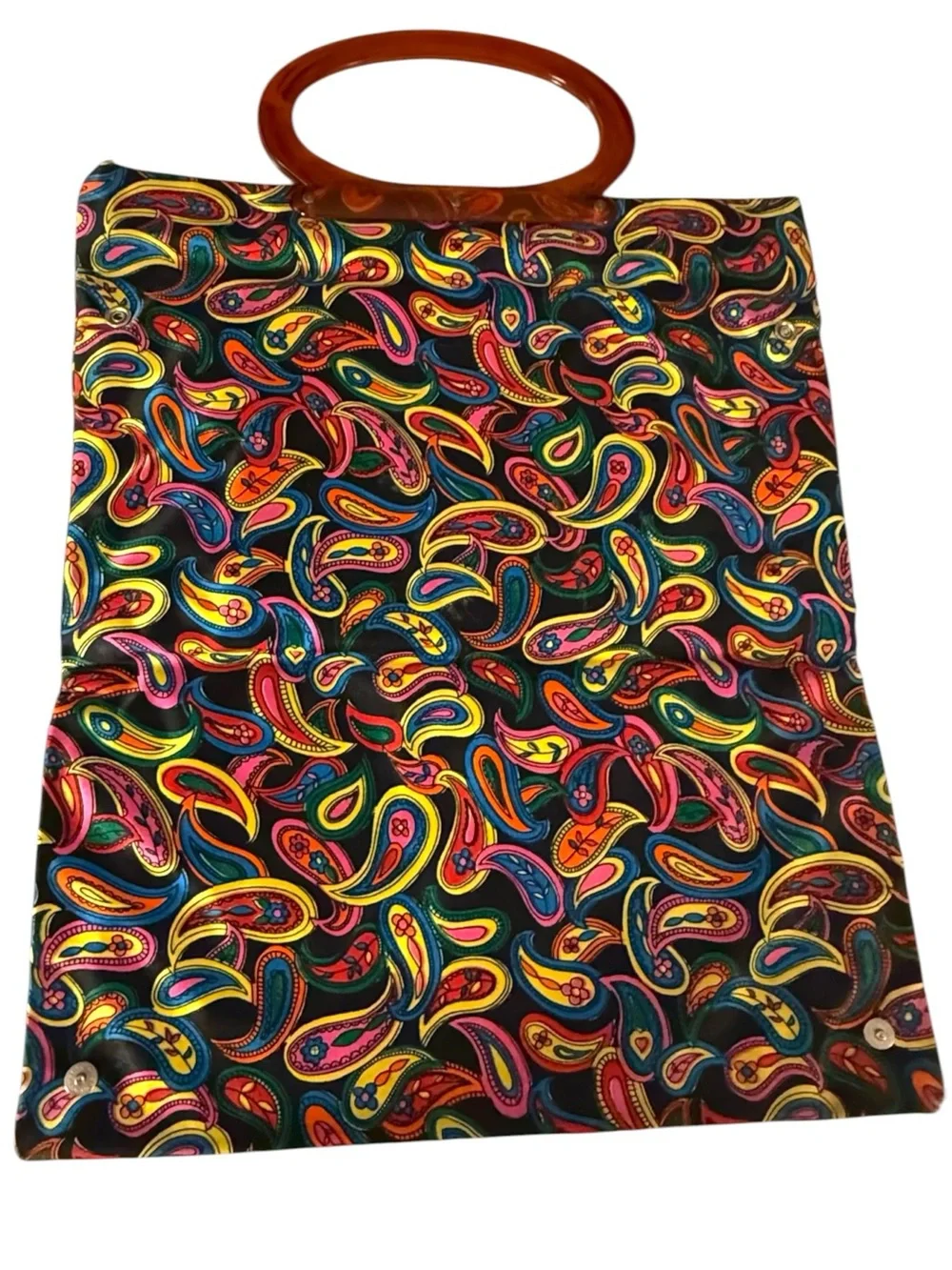 Vintage 60s 70s Multicolor Paisley Handbag Lucite Handle Psychedelic Mod Boho